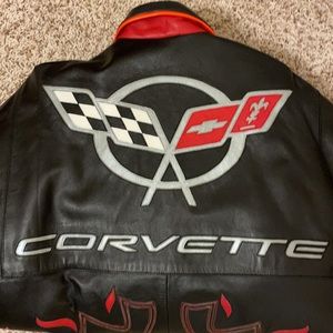 Genuine leather ladies corvette flames black jacket size small.